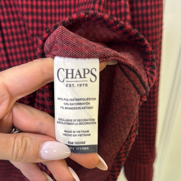 Chaps Red and Black Casual Button Down Shirt with Geometric Pattern - Picture 6 of 7
